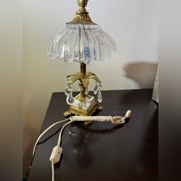 VINTAGE BOHEMIA GLASS CRYSTALS, BRASS/MARBLE BOUDOIR LAMP ~12”H USA MADE - Picture 16 of 16
